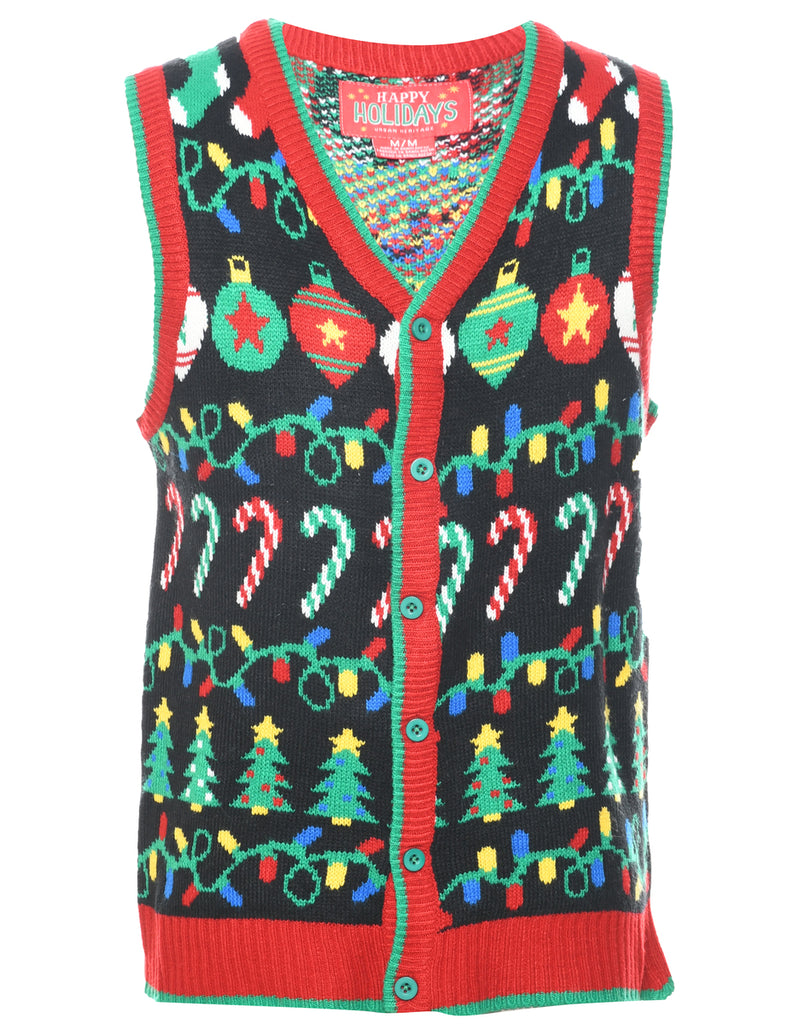 Festive Print Christmas Vest - M