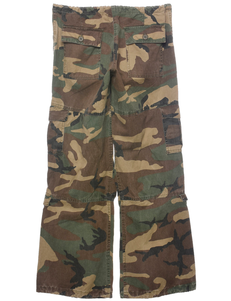 Flared Shape Woodland Camouflage Print Y2K Cargo Trousers - W31 L32