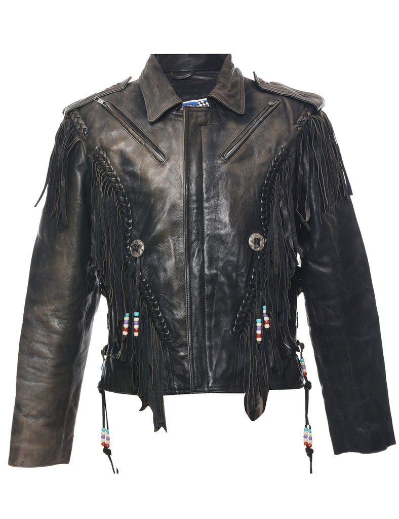 Fringed Leather Jacket - L