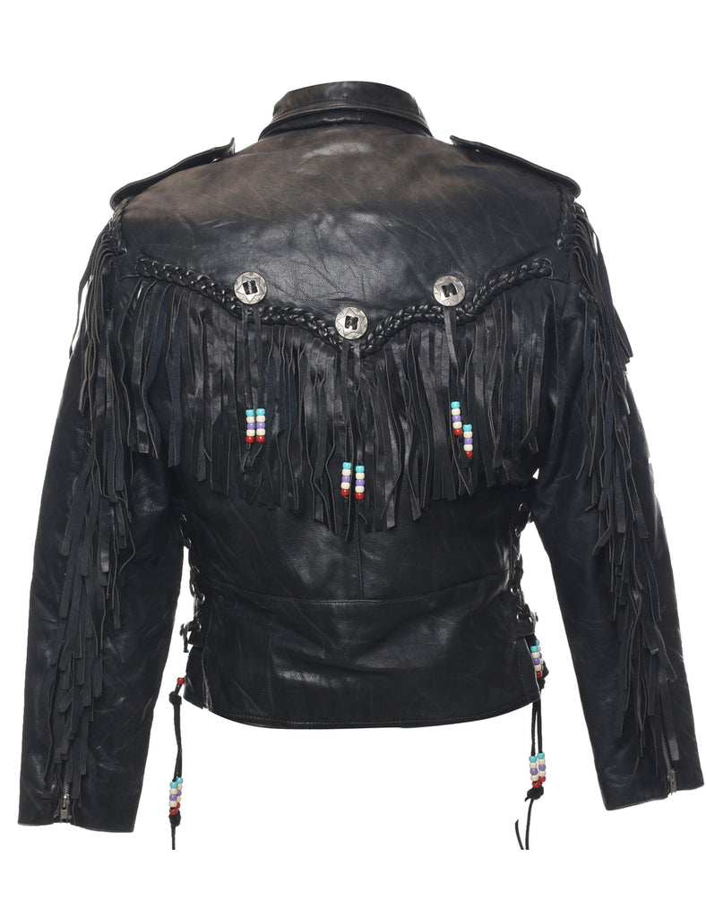 Fringed Leather Jacket - L