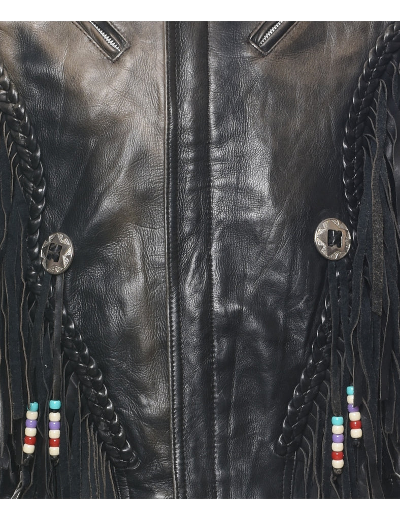 Fringed Leather Jacket - L