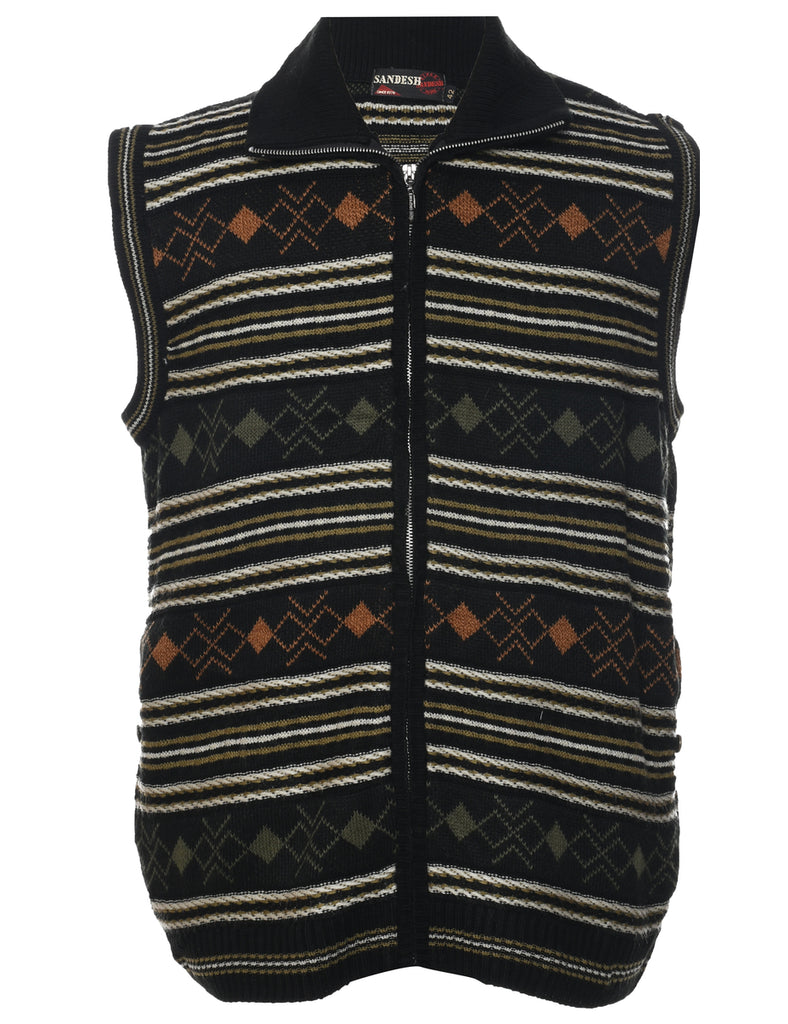 Geometric Pattern Sweater Vest - L