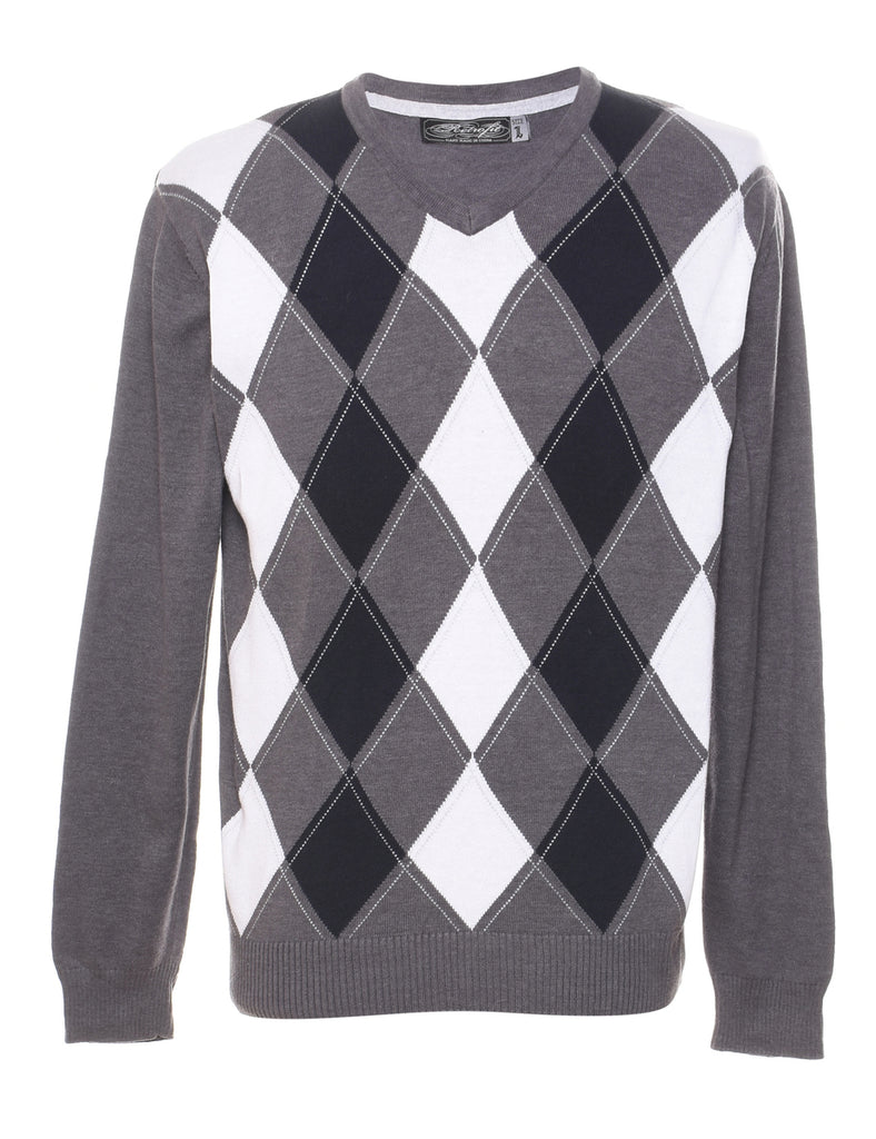 Grey Harlequin Pattern Jumper - M