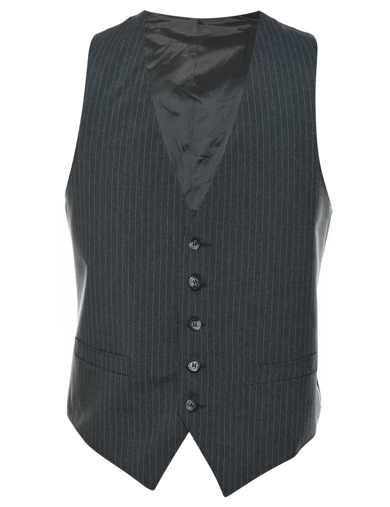 Grey Pinstriped Classic Waistcoat - L