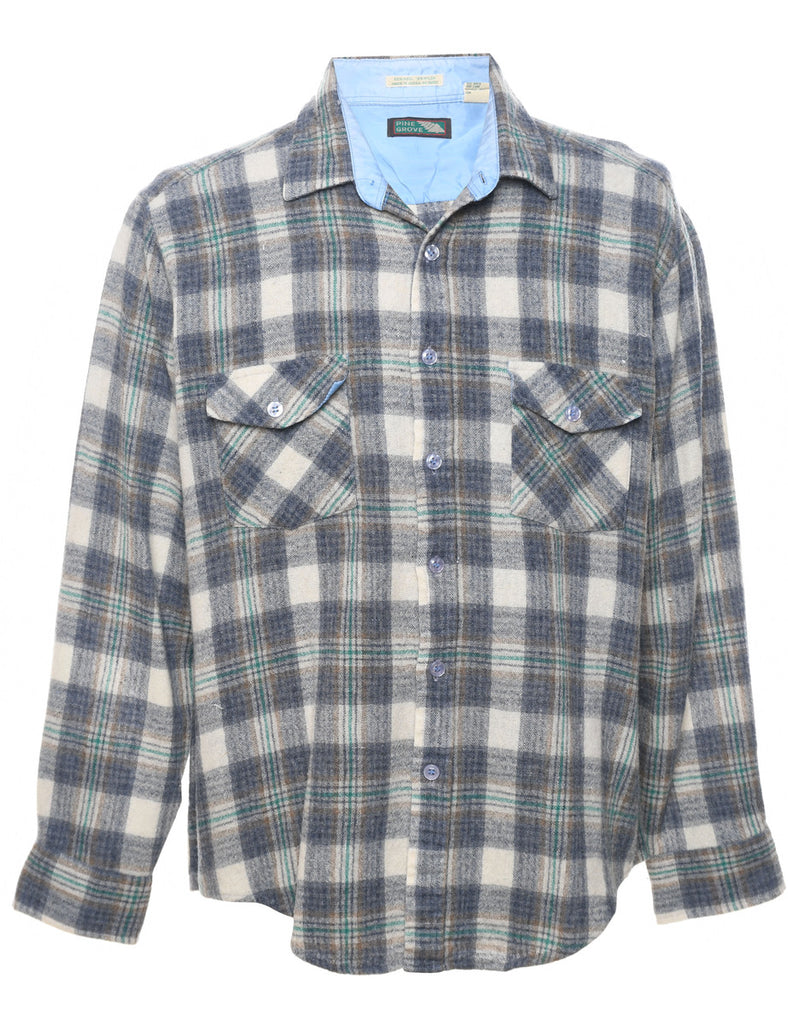 Grey & White Checked Flannel Shirt - XL