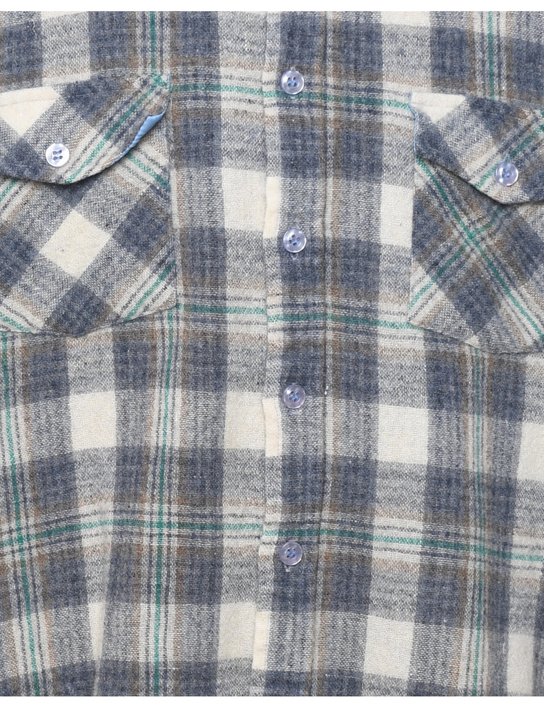 Grey & White Checked Flannel Shirt - XL