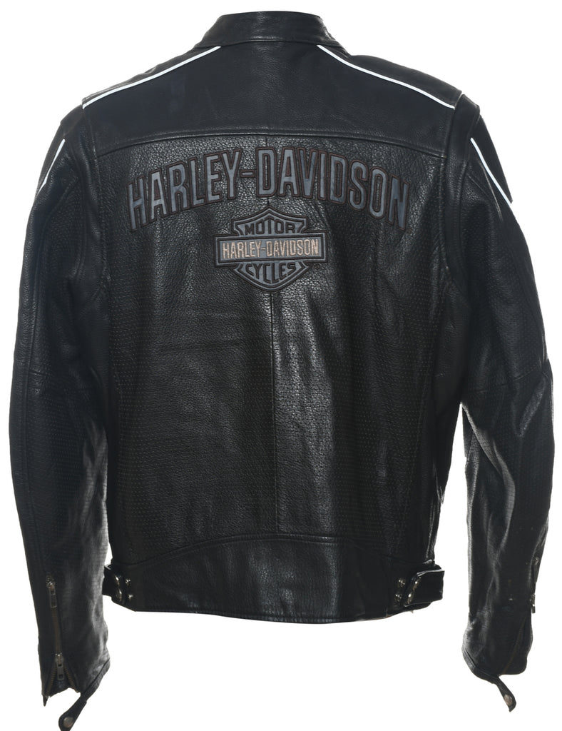 Harley Davidson Black Zip-Front Y2K Leather Jacket - XL