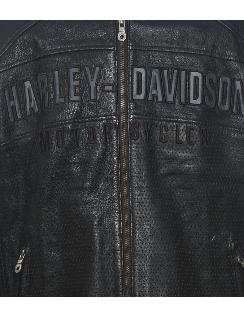 Harley Davidson Black Zip-Front Y2K Leather Jacket - XL