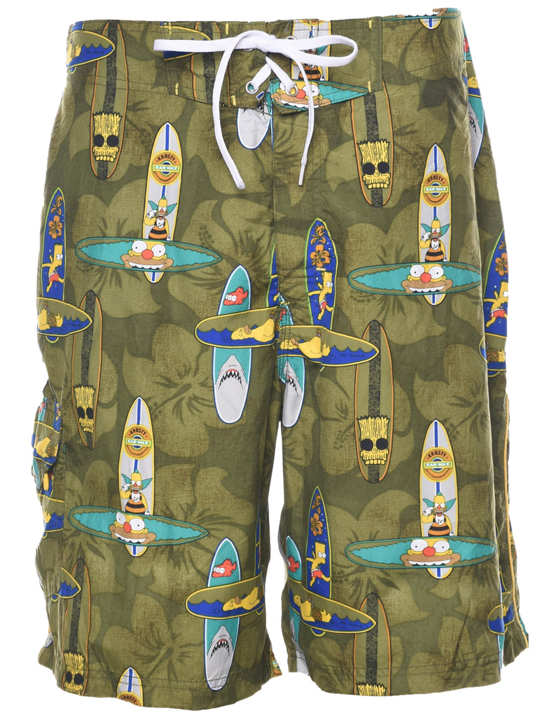 Hawaiian Y2K Style Simpsons Print Shorts - W34 L9