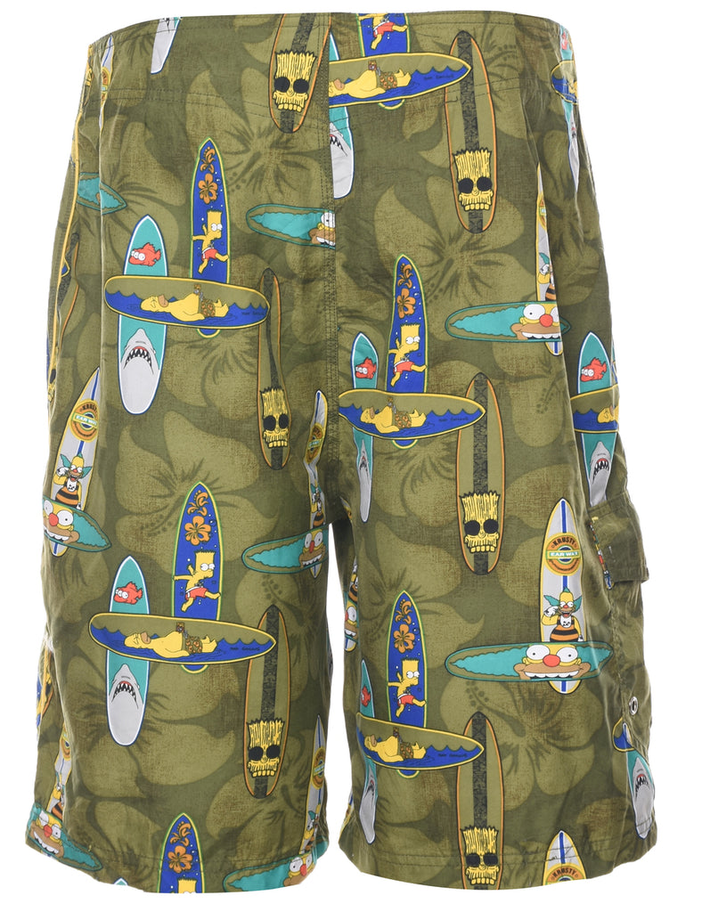 Hawaiian Y2K Style Simpsons Print Shorts - W34 L9