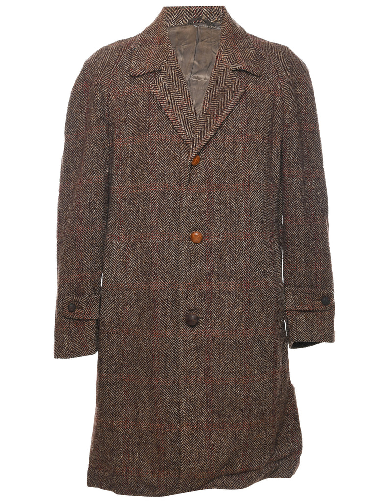 Herringbone Tweed Wool Coat - XL