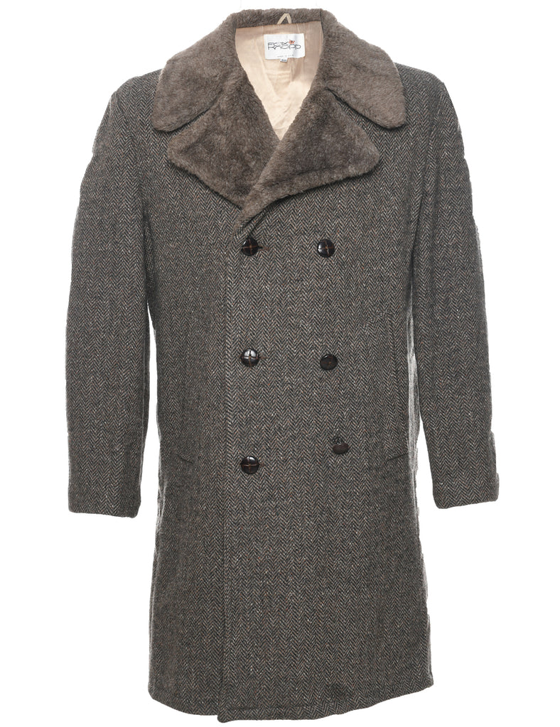 Herringbone Tweed Wool Coat - M