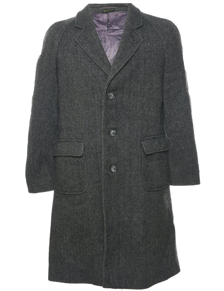 Herringbone Tweed Wool Coat - M