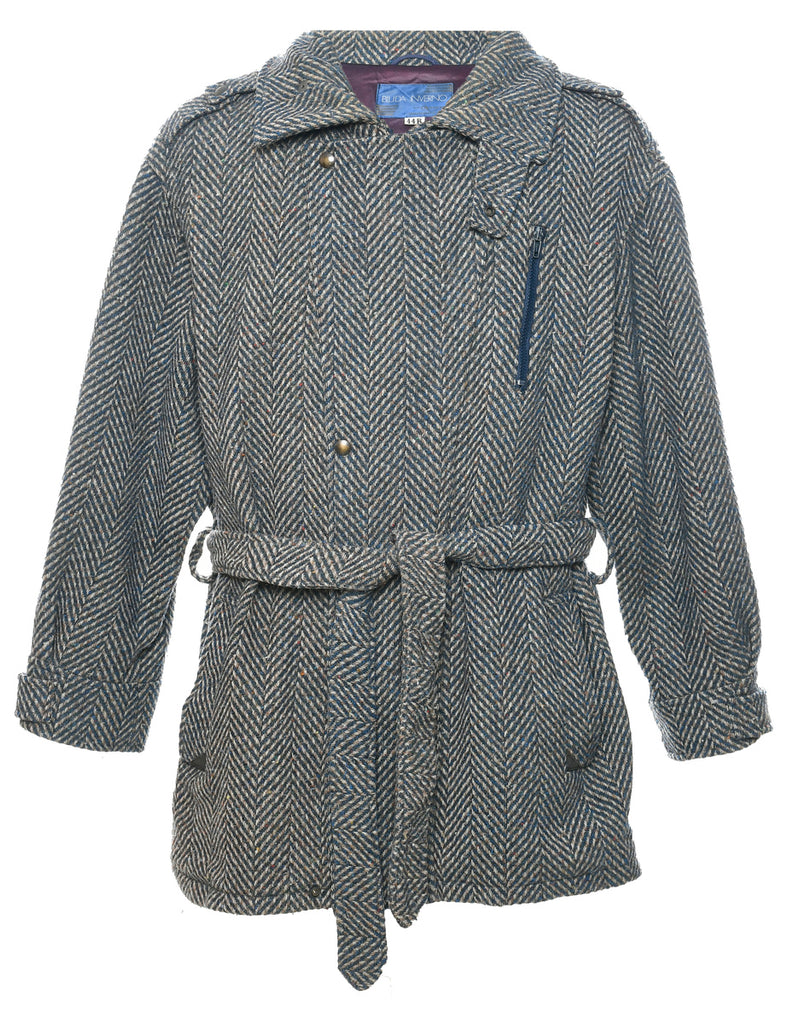 Herringbone Tweed Wool Coat - L