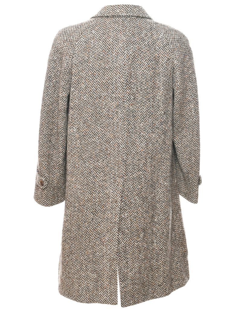 Herringbone Tweed Wool Coat - M