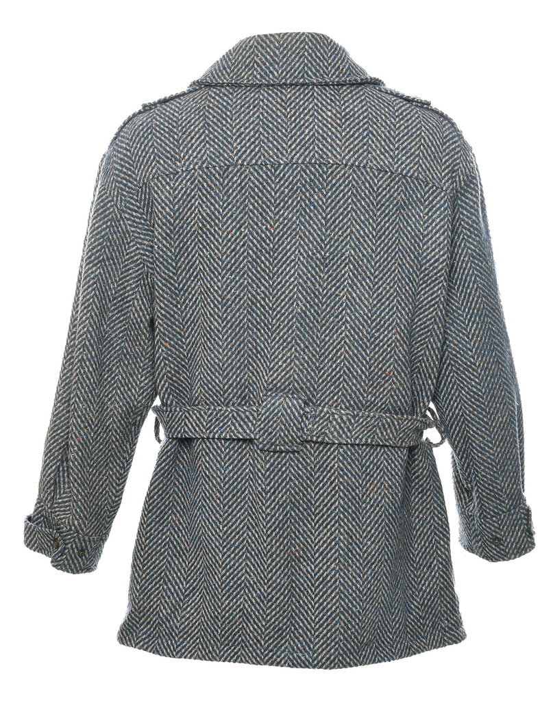 Herringbone Tweed Wool Coat - L