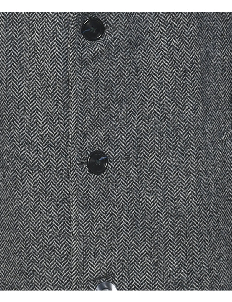 Herringbone Tweed Wool Coat - L