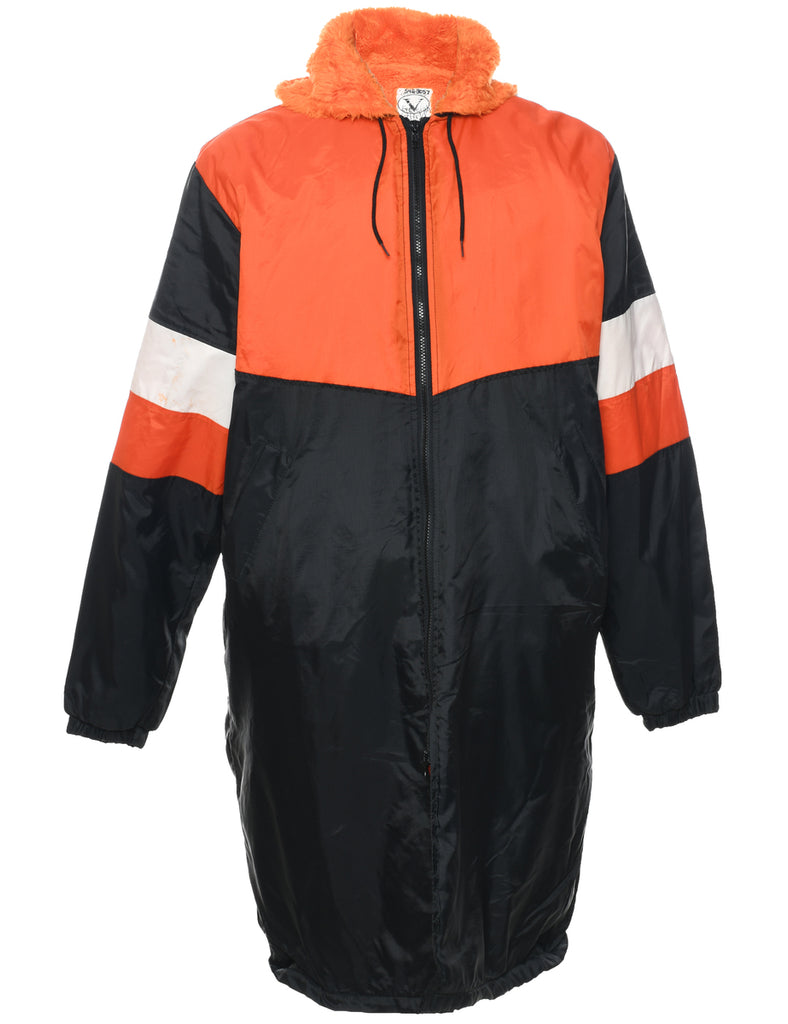 Hooded Black & Orange Nylon Coat - XL