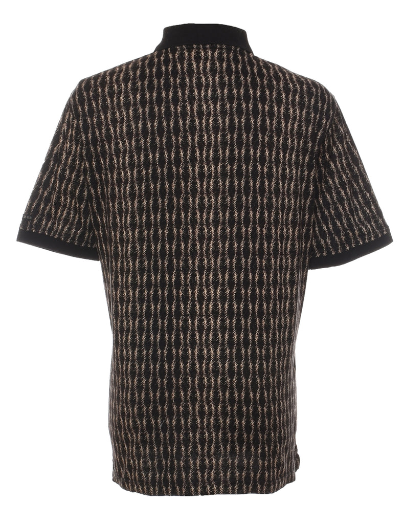 Izod Beige & Black Patterned Polo T-shirt - M