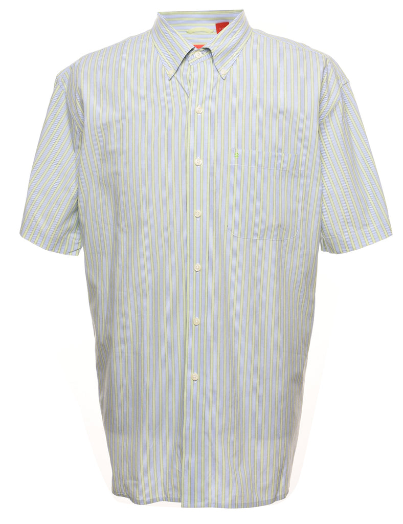 Izod Striped Light Blue & Light Green Short Sleeve Shirt - XL