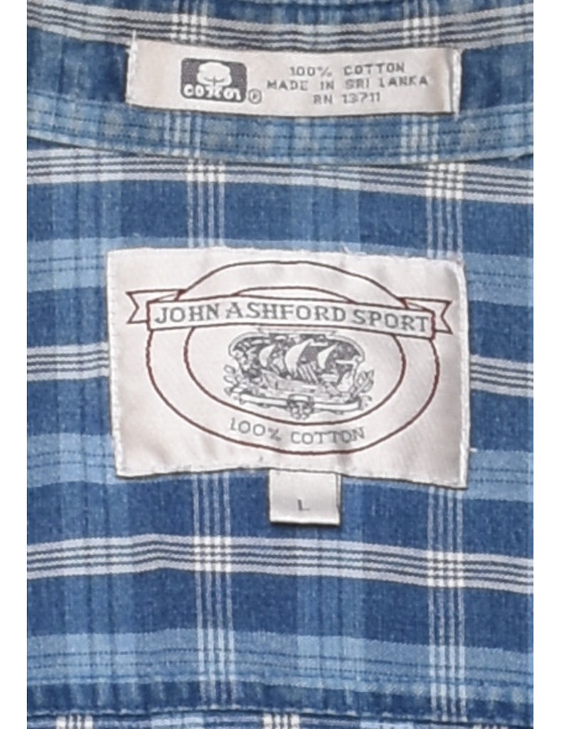 John Ashford Checked Blue & White Denim Shirt - L