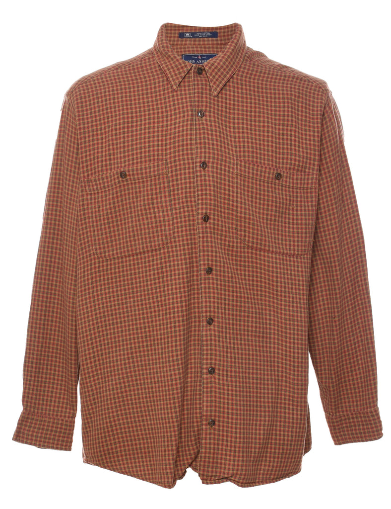 John Ashford Checked Brown & Red Flannel Shirt - L