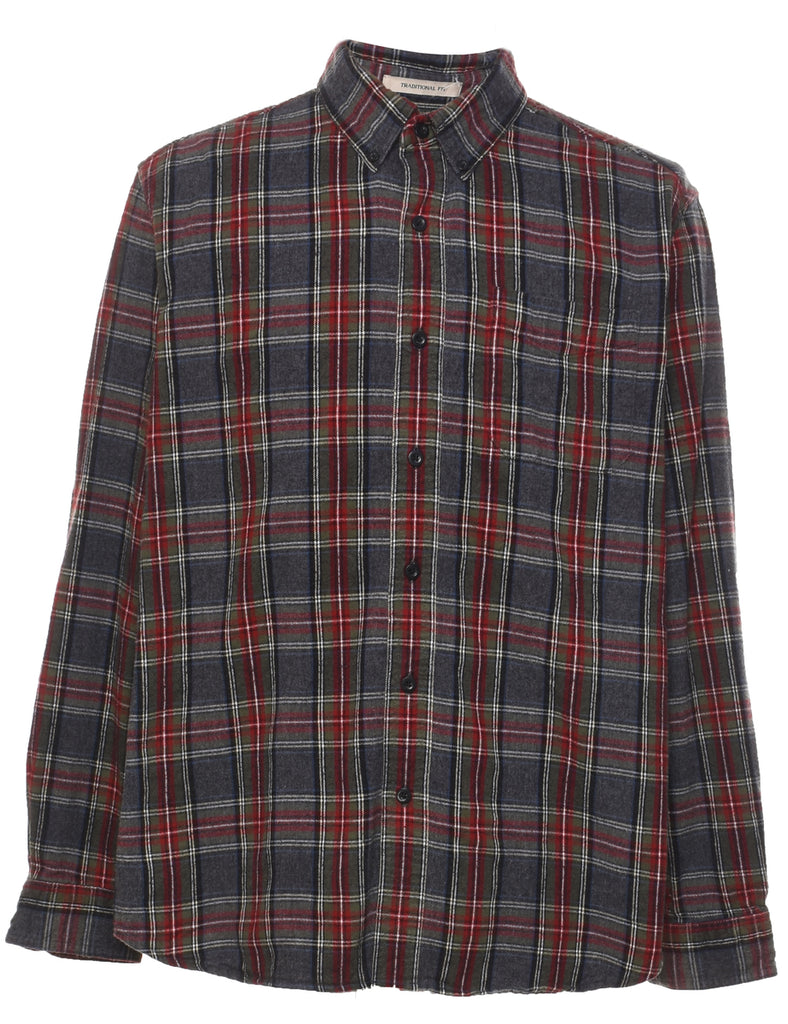 L.L. Bean Checked Grey & Maroon Flannel Shirt - L