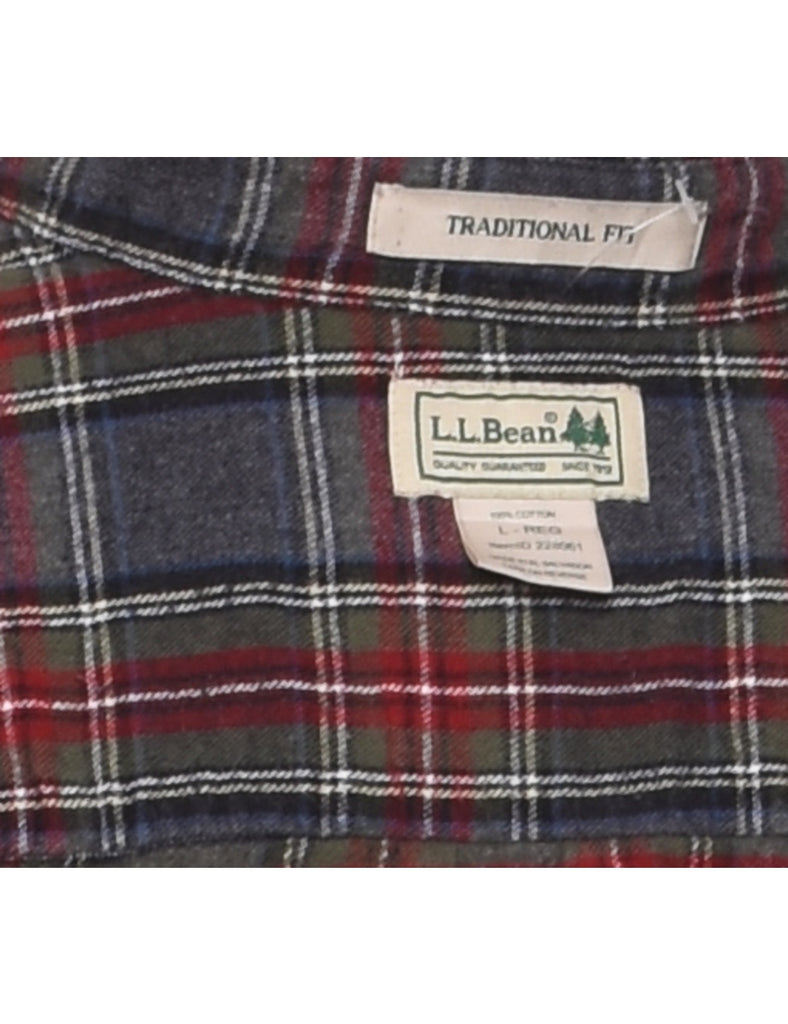 L.L. Bean Checked Grey & Maroon Flannel Shirt - L