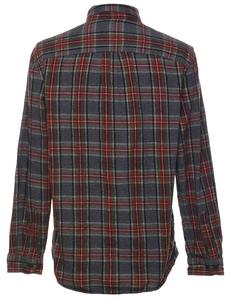 L.L. Bean Dark Grey & Maroon Flannel Checked Shirt - M