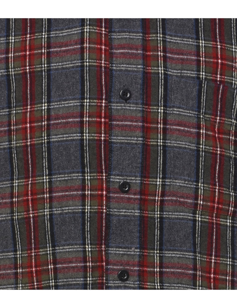 L.L. Bean Dark Grey & Maroon Flannel Checked Shirt - M