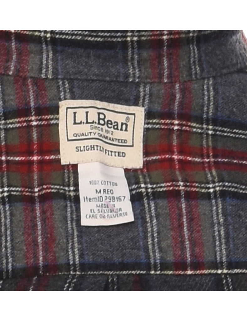 L.L. Bean Dark Grey & Maroon Flannel Checked Shirt - M