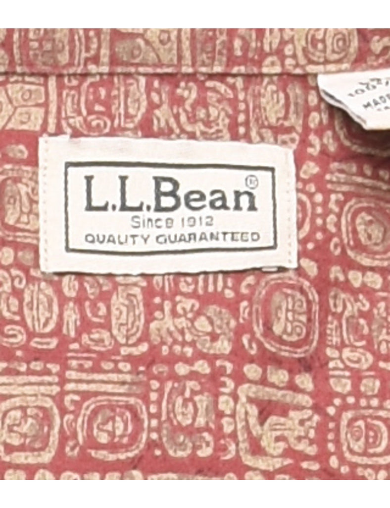 L.L. Bean Short Sleeve Light Brown & Maroon Shirt - L