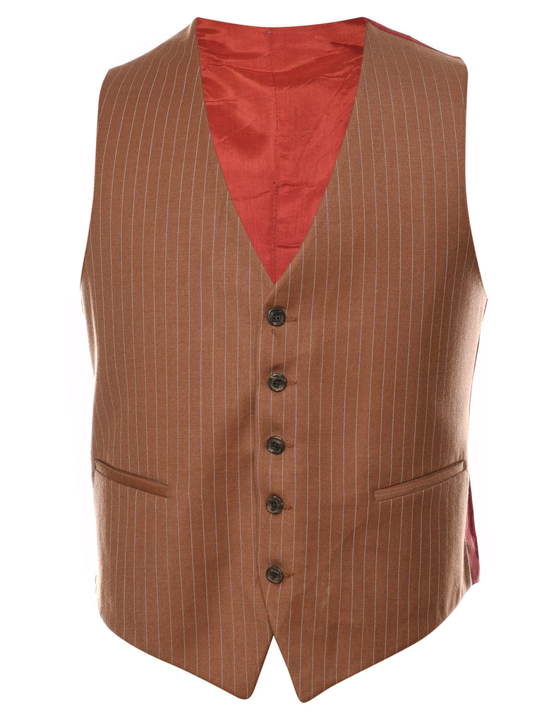 Light Blue & Brown Pinstriped Waistcoat - L