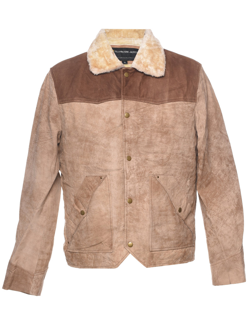 Light Brown Shearling Suede Jacket - XL