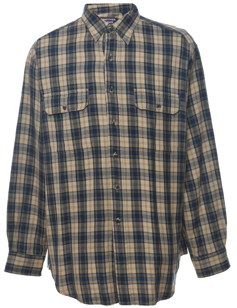 Long Sleeved Beige & Navy Checked Shirt - L