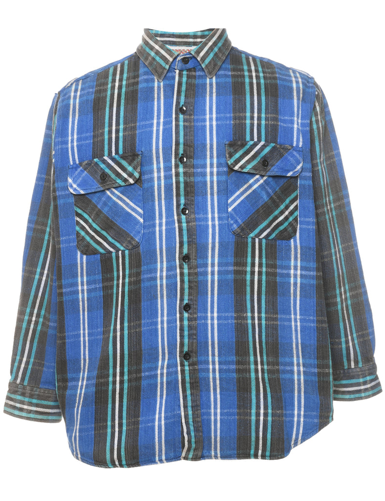 Long Sleeved Blue & Black Classic Checked Shirt - XL