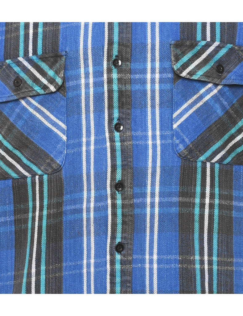 Long Sleeved Blue & Black Classic Checked Shirt - XL