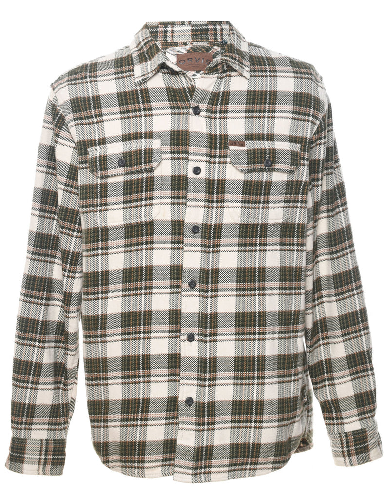 Long Sleeved Checked Brown & Off-White Flannel Shirt - M