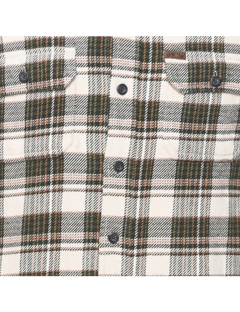 Long Sleeved Checked Brown & Off-White Flannel Shirt - M