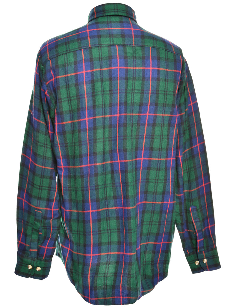 Long Sleeved Dark Green Checked Shirt - L