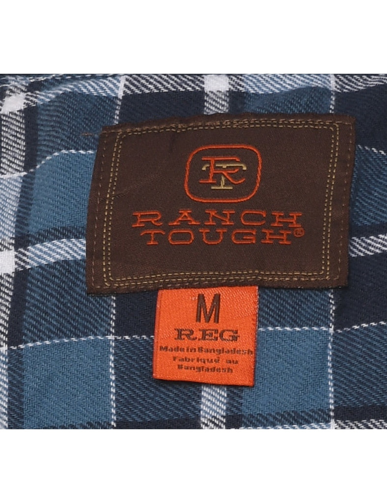 Long Sleeved Navy & Blue Flannel Checked Shirt - M