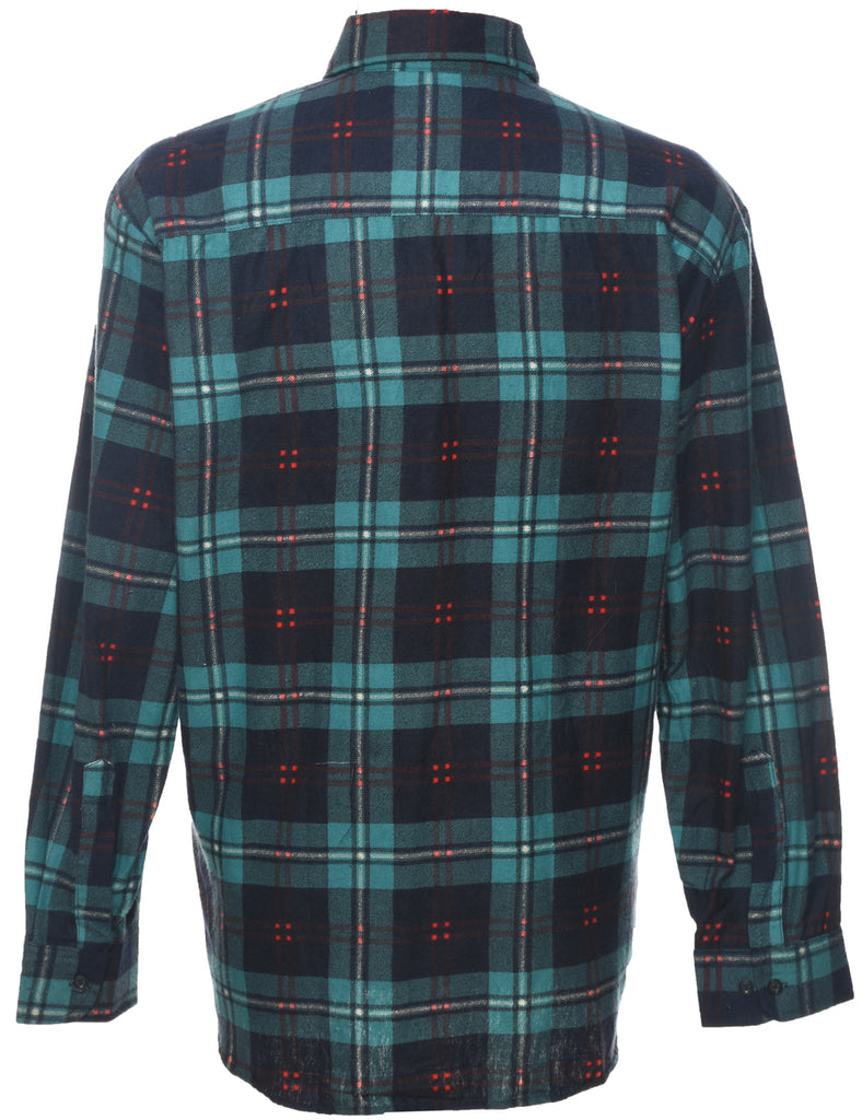 Long Sleeved Navy & Green Flannel Checked Shirt - L