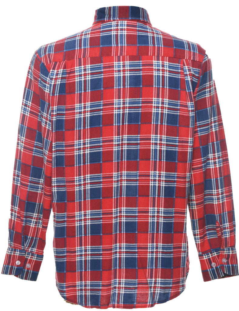 Long Sleeved Red & Navy Flannel Checked Shirt - M