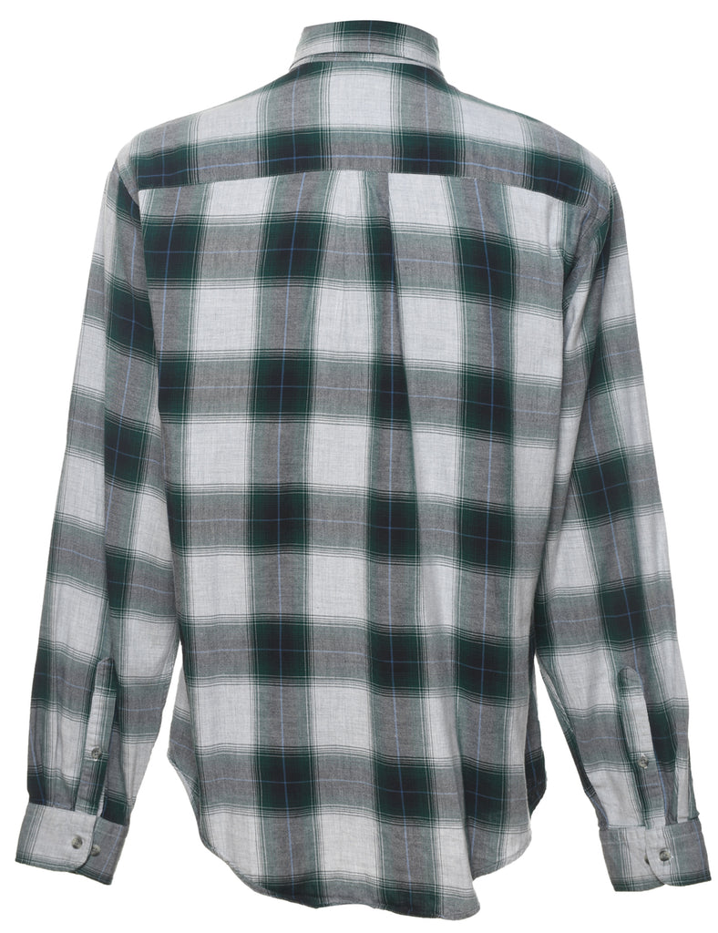 Marl Grey & Blue Flannel Checked Shirt - L