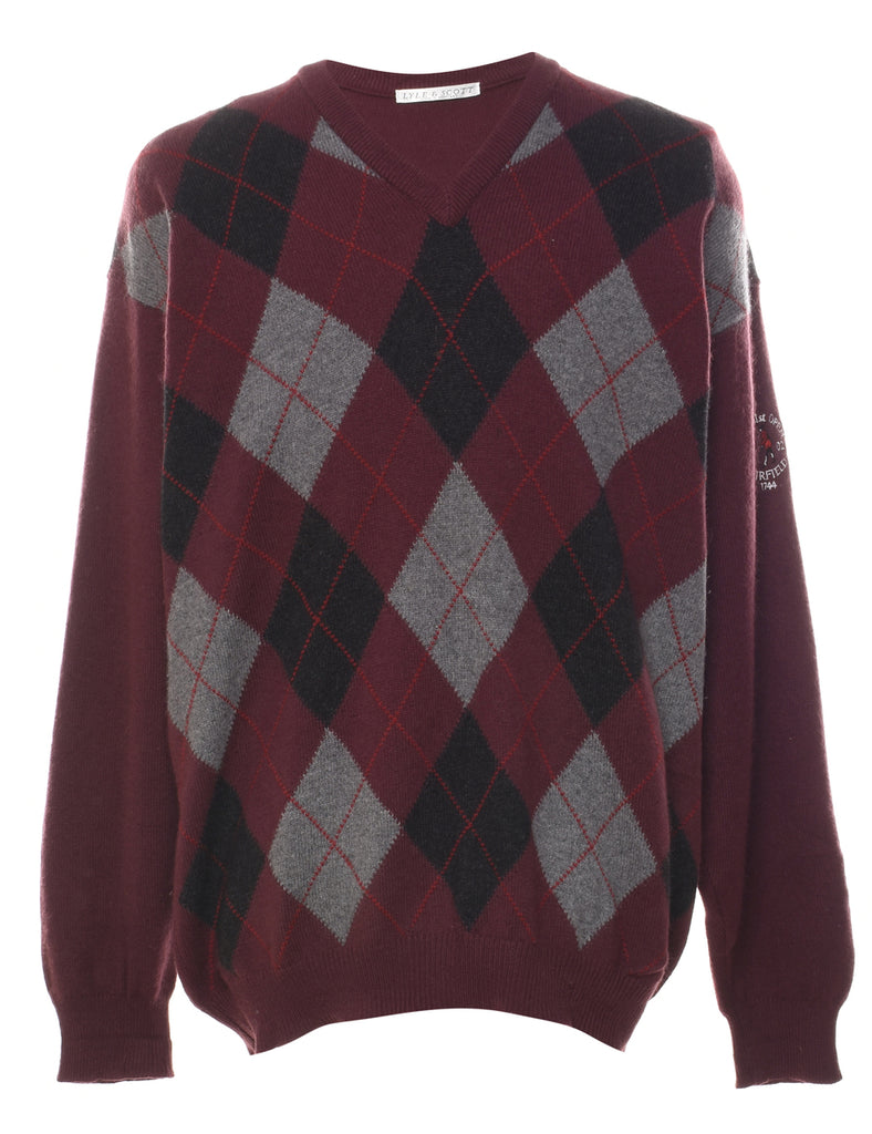 Maroon Argyle Jumper - L