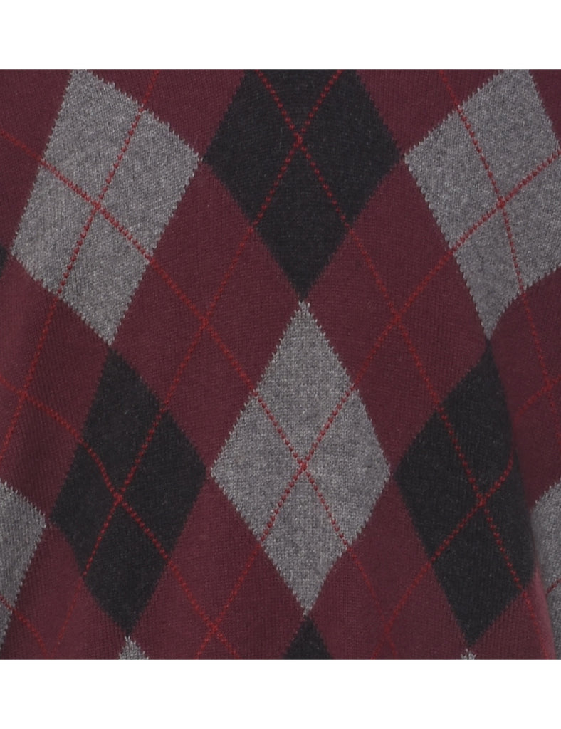 Maroon Argyle Jumper - L