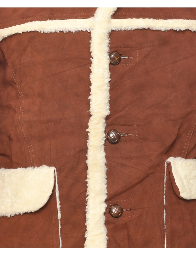 Maroon Faux Shearling Suede Jacket - L