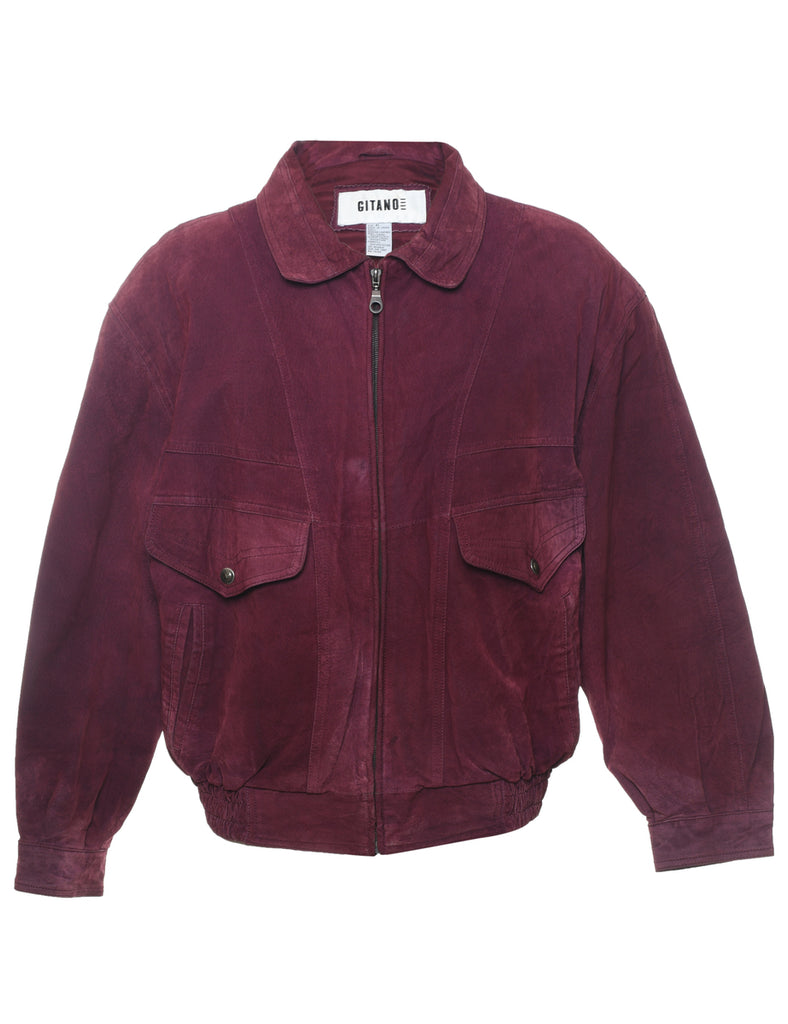 Maroon Suede 1980s Zip-Front Jacket - XL