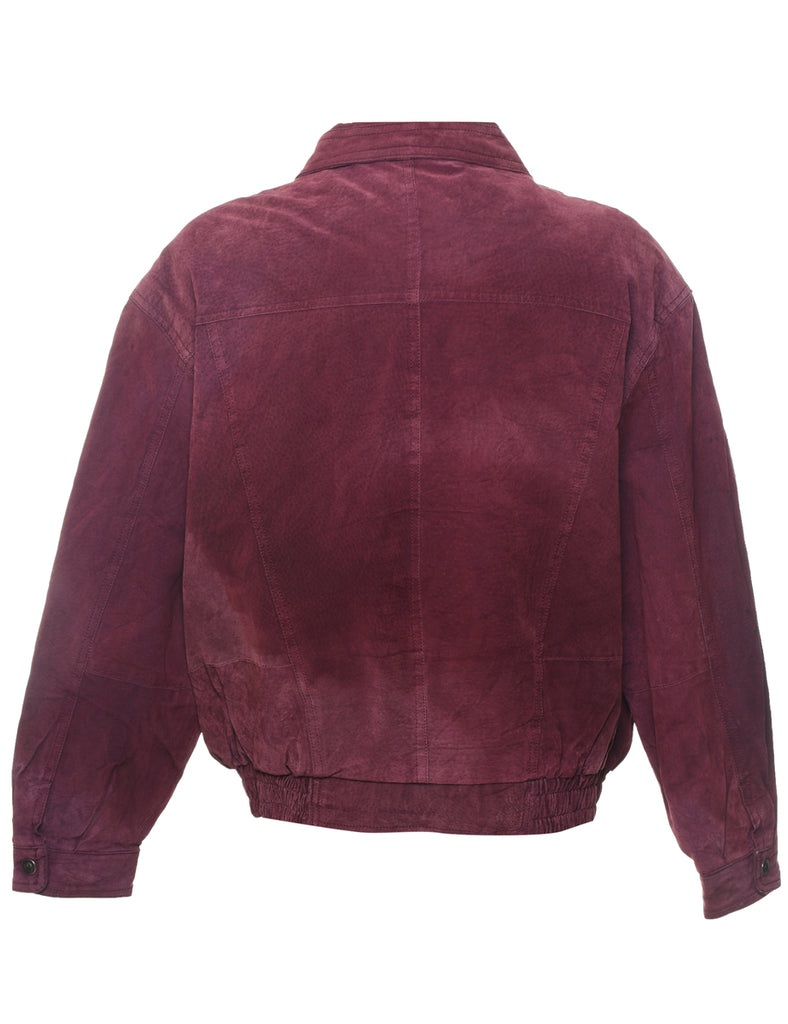 Maroon Suede 1980s Zip-Front Jacket - XL