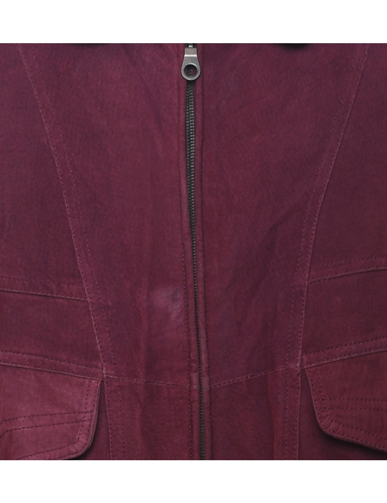 Maroon Suede 1980s Zip-Front Jacket - XL